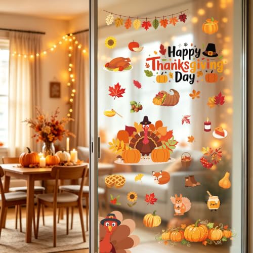 Thanksgiving Fall Window Clings Set - 9 Sheets for Glass Decor - Thanksgiving