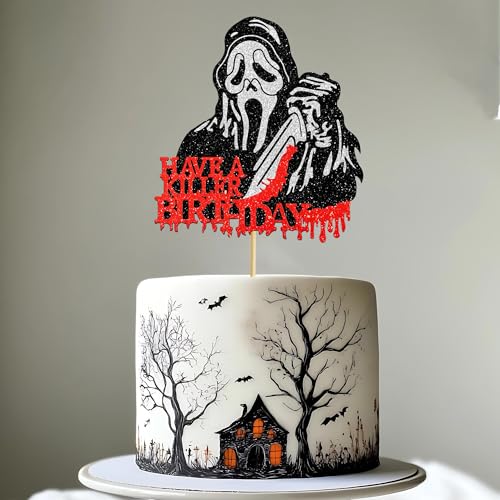 Horror Movie Cake Topper - Killer Birthday Theme Decor, Design 3