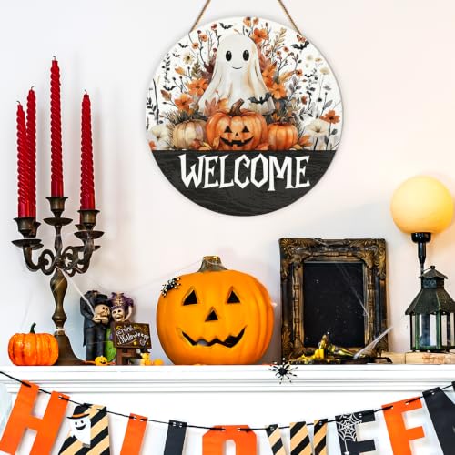 Halloween Ghost Pumpkins Welcome Door Sign - Halloween-08