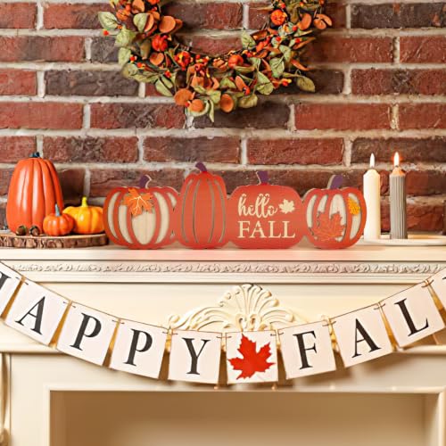 Hello Fall Large Wooden Pumpkin Sign Set - Autumn Decor for Home & Thanksgiving - Sophena