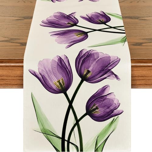 Purple Floral Table Runner 13x48 Inch Spring Summer Home Decor Boho Kitchen Dining