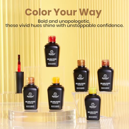 Beetles Fall Gel Polish Set - Mixed Finishes Golden Red Glitter Nail Polish