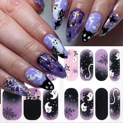 Halloween Ghost Nail Stickers - 11 Variation Self-Adhesive Nail Art Wraps for Fall & Halloween Decorations