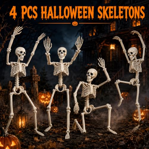 3Ft Halloween Skeleton Decorations Outdoor - Life Size Posable Skeletons Bone White 2 Pack