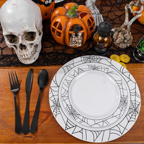 Halloween Plastic Dinnerware Set with Spider Web Design - 125 Pieces