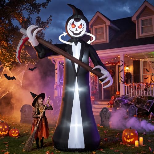 10FT Inflatable Halloween Grim Reaper with Rotating Head & LED Lights