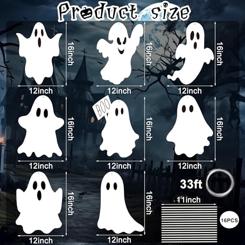 8PCS Halloween Ghost Yard Signs Outdoor Decor with Stakes and Hanging Options