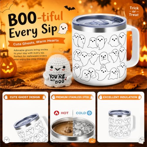 Halloween Ghost Mug - 15oz Stainless Steel Insulated Coffee Cup - Style 2