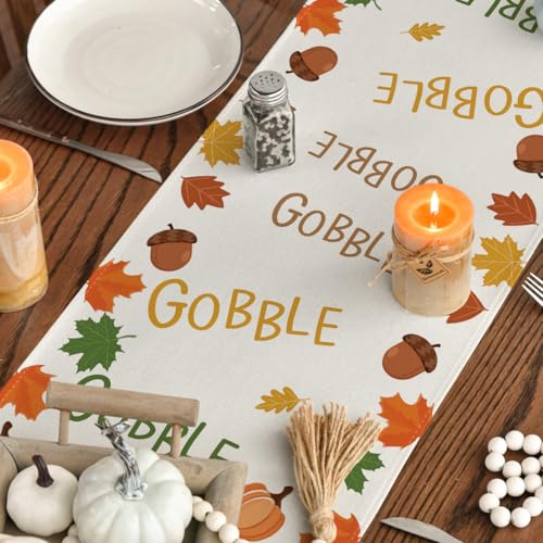 Turkey Maple Leaves Thanksgiving Table Runner 13 x 72 Inch Fall Holiday Decor
