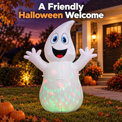 5.5 FT Halloween Inflatable Ghost with Light - White Outdoor Yard Decoration