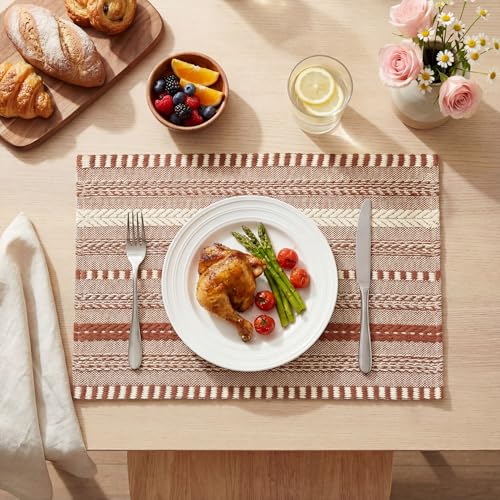 Caramel Woven Braided Stripe Placemats Set of 4 - 12x18 Inches