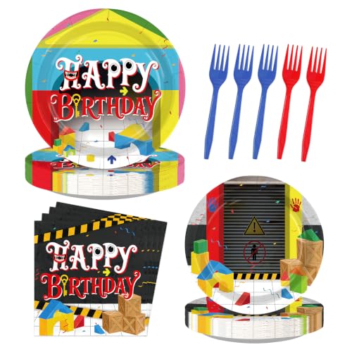 Playful Horror Cartoon Birthday Party Paper Plates Set - 96 Pieces