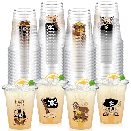 Disposable Pirate Pattern Plastic Cups - 12 oz Bulk Party Supplies