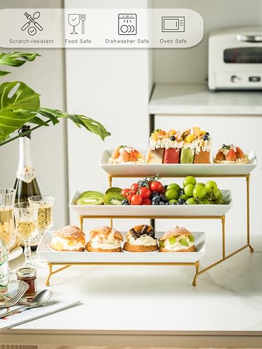 14 In Gold 3-Tier Serving Tray with Adjustable Stand for Parties & Events
