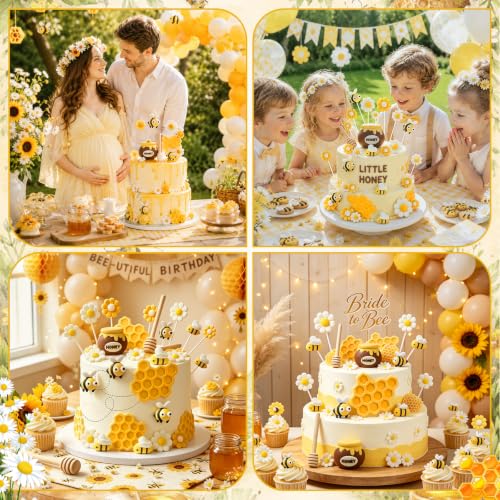 Bee Cake Topper 19-Piece Honeybee & Honeycomb Cake Decorations - Variation 4