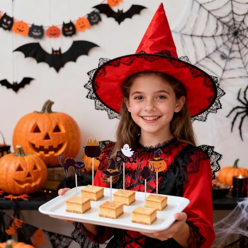 Halloween Cupcake Toppers Set - 24 Glitter Spider Ghost Pumpkin Cake Picks