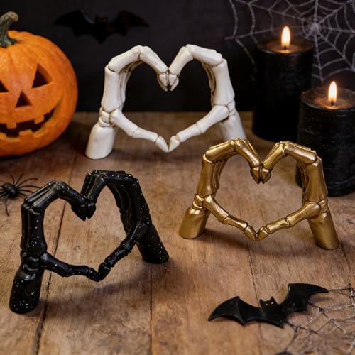 Gold Skeleton Hands Heart Gesture Statue - Love Sculpture Decor for Shelf or Desk