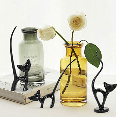 Set of 3 Small Resin Cat Figurines for Home Decor Shelf Accent - Black