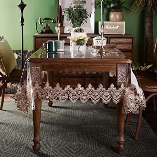 Vinyl Tablecloth Rectangular 60x84 Inch Gold Lace Waterproof PVC Oil Proof