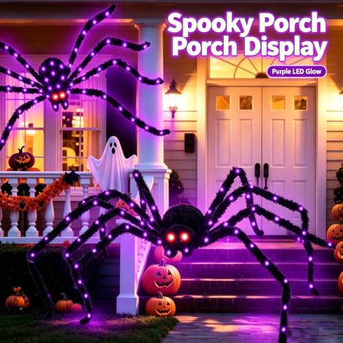 Giant Halloween Spider Lights with Timer - 82 LED Waterproof Outdoor Decor - 1 Pack