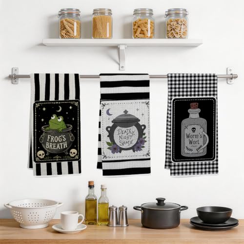 Frog Witchy Kitchen Towels Set - Funny Witch Decor Hand Towels, 3 Pcs Multi0254