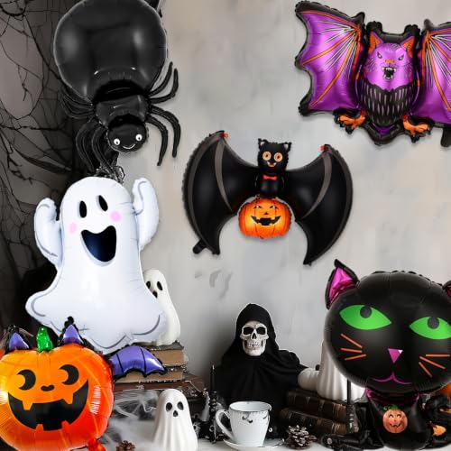 Halloween Balloons Set with Spider Ghost Pumpkin Bat and Cat Decorations