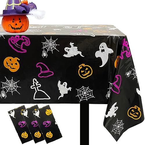 Halloween Spider Web Tablecloth Pack - 54 x 72 Inch Plastic Rectangles for Party Decor