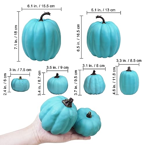 Assorted Teal Blue Artificial Pumpkins Halloween Fall Decor - 7 Pcs, Coastal Style