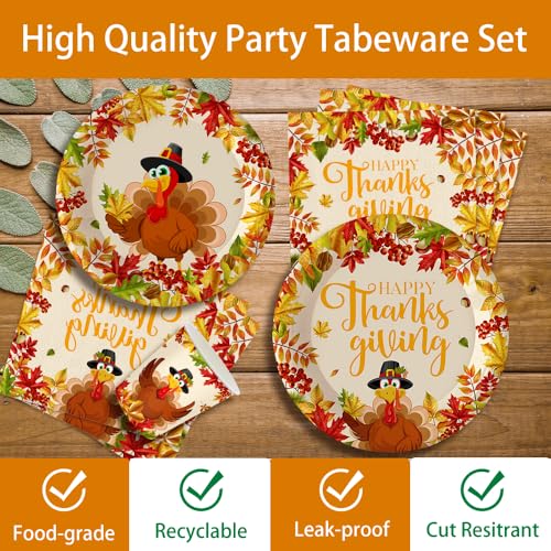Thanksgiving Party Supplies Set with Plates Napkins Cups Forks Knives Spoons Fall Decorations