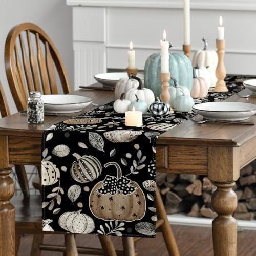 13x72 Inch Fall Table Runner - Black Polyester Home Decor, Artoid Mode