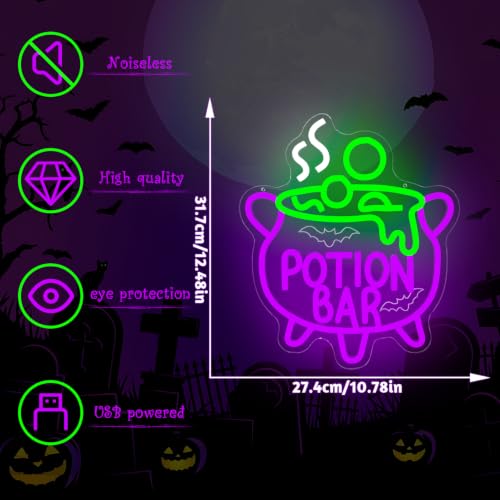 Potion Bar Halloween Neon Sign Witch Neon LED Wall Decor Dimmable USB Powered