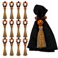 Halloween Napkin Ring Set of 12 with Wooden Beads and Jute Tassels
