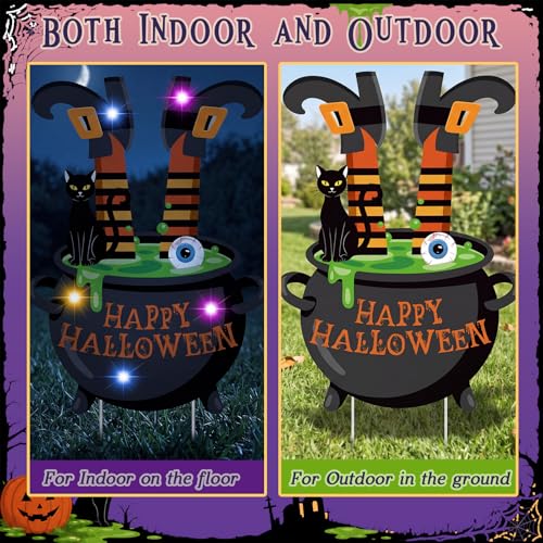 Halloween Lighted Witch Legs Yard Decor Set with Stakes - Spooky Outdoor Garden Decorations