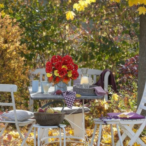 Fall Flowers Artificial Geraniums Set - Red Autumn Faux Decor, 2 Pcs