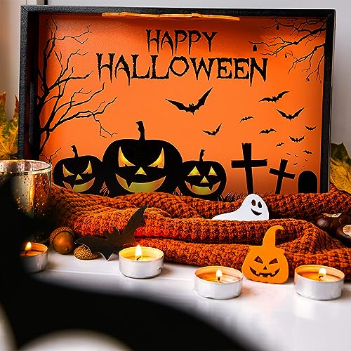 Halloween Serving Tray with Handles - Pumpkin Decorative Wooden Platter