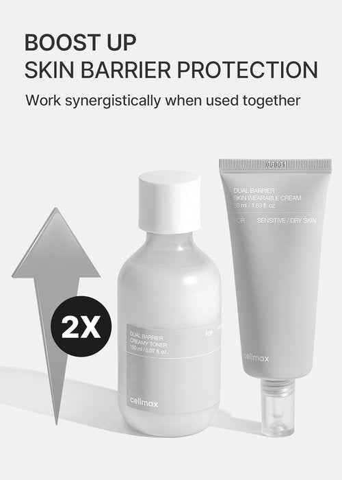 celimax Dual Barrier Trial Kit Travel Size, Gift Set | with Creamy Toner & Skin Wearable Cream, Travel Size, Mini-sized Gift Set, Ceramides, Peptide