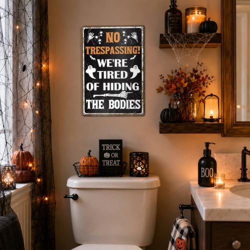 Funny Halloween No Trespassing Metal Sign W12 Spooky Ghost Wall Decor