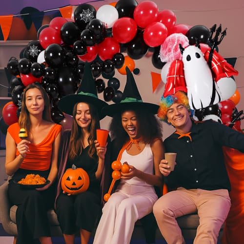 Halloween Balloons Set with Devil & Red White Variation - 148 pcs Party Decorations