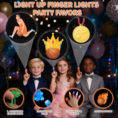 Basketball Themed LED Finger Lights - 36 Pack Glow in Dark Party Favors