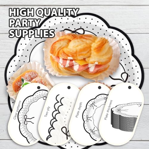 Black Bow Plates - 50 Dinner & Dessert Plates for Party & Celebration