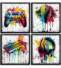Game Room Wall Art Set - 16x16in Graffiti Gamepad Headphones Posters - 4 Pieces - Kids Bedroom Decor - Game Enthusiast Gift - Variation of THIS listing