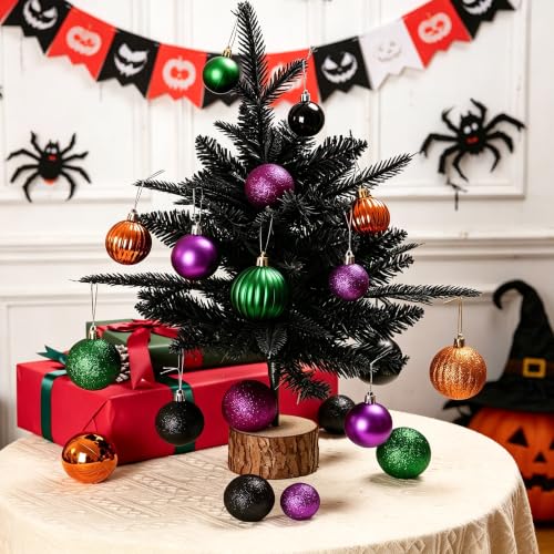 Halloween Ornaments Set - Black, Orange, Purple, Green, 50 Pieces for Tree Decor