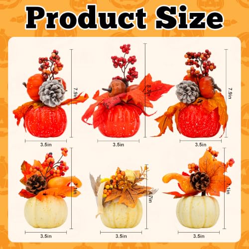 Artificial Pumpkin Set for Fall Halloween Thanksgiving Decor - 6 Pieces