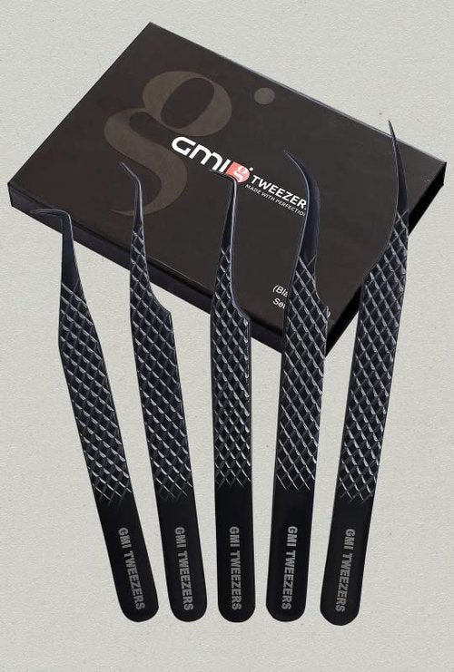 GMI TWEEZERS GMI Lash Tweezers - Set of 5 Eyelash Tweezers- Stainless Steel Eyelash Extension Tweezers - Multipurpose Lash Tweezers T2233 Tweezer