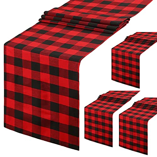 Black Red Plaid Table Runner 13x108 Inch 4-Pack - Christmas Cotton Decor