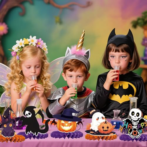 Halloween Honeycomb Centerpieces Set of 9 for Tables - Ghost, Pumpkin, Skull, Cat - Reusable Party Decor