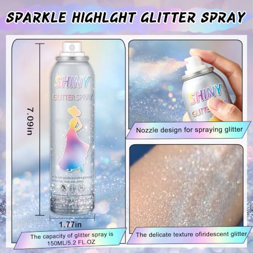 Body Glitter Spray Shiny Silver - Long-Lasting Hair & Body Sparkle 5.2 Fl Oz