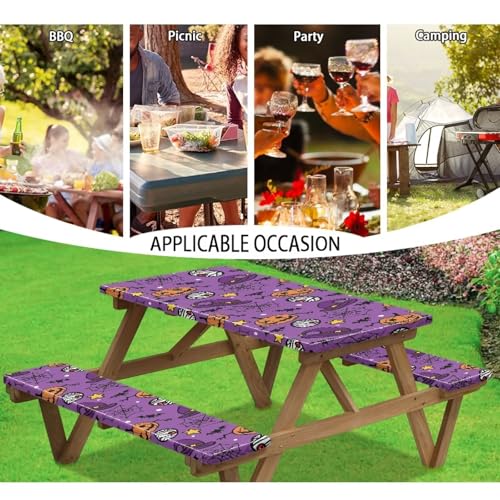 Halloween Picnic Table Cover with Bench Covers 94 x 30 in - Fitted & Elastic Band