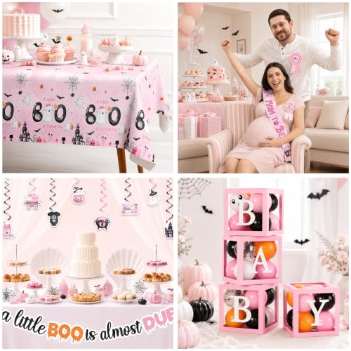 Pink Baby Shower Decorations Set - Halloween Ghost Theme, Cake Topper & Balloons