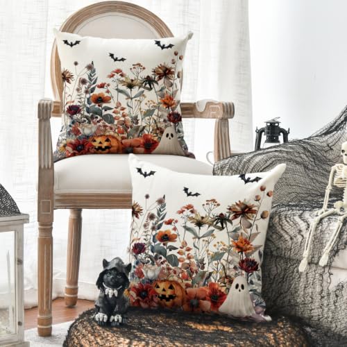 White Halloween Horror Throw Pillow Covers - 18 x 18 Inch Set of 2